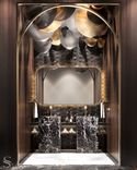 Guest bathroom with an incredible cloud-like installation. Finished with glass panels by FiftyFourms