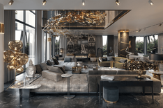 Murano glass chandelier with gold detailing, designed according to Studia 54 drawings