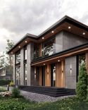 The house harmoniously fits the surrounding landscape