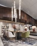 Minotti dining table with orange countertop