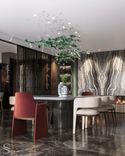 Turi and Longhi dining group. Suspension installation in green glass - Lasvit