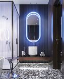The combination of contrasting tones and textures in the men's bathroom