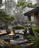 Captivating hearth with soft cushions for warm evenings